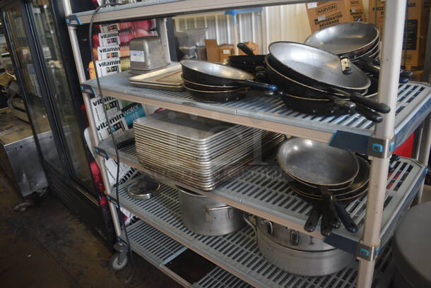 ALL ONE MONEY! 3 Tier Lot Including Fry Pans, Full Size and Half Size Baking Sheet Pans, Stock Pots, Drop Ins and MORE!