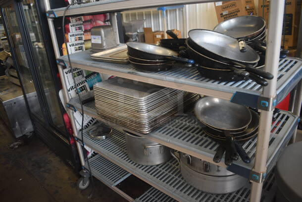 ALL ONE MONEY! 3 Tier Lot Including Fry Pans, Full Size and Half Size Baking Sheet Pans, Stock Pots, Drop Ins and MORE! - Image 1 of 5