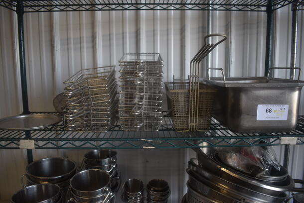 ALL ONE MONEY! ENTIRE SHELF LOT Including Fry Baskets, Fry Basket Server, Fry Basin, Scale, Stainless Buckets, Stainless Bowls, Stainless Steel Colanders. Does Not Include Shelf. - Image 5 of 6