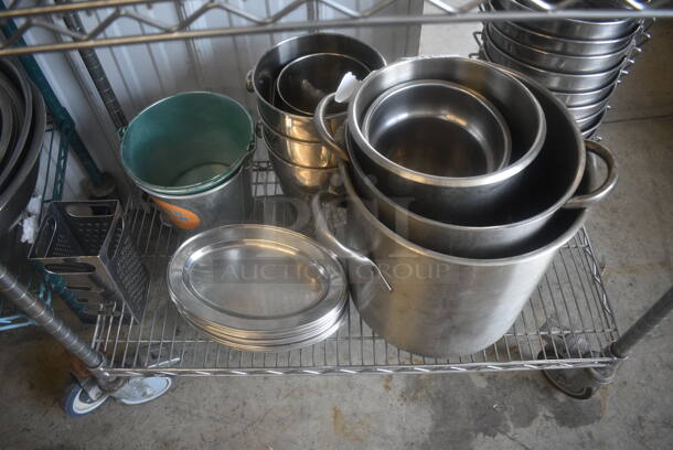 ALL ONE MONEY! ENTIRE SHELF LOT Including Fry Baskets, Stainless Steel Bowls, Stainless Steel Buckets, Stock Pots, Pans and More! Does Not Include Shelf. - Image 7 of 7