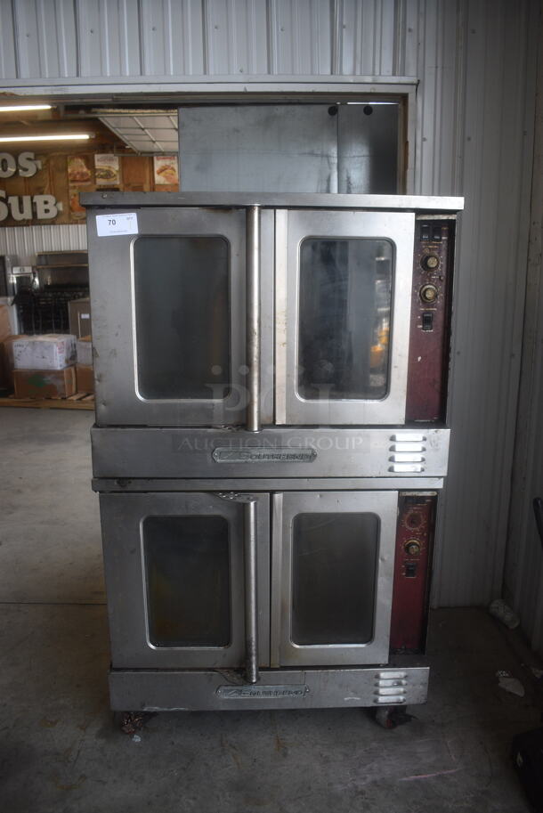 2 Southbend Full Size Natural Gas Convection Ovens with Racks on Commercial Casters. 2 Times Your Bid!
