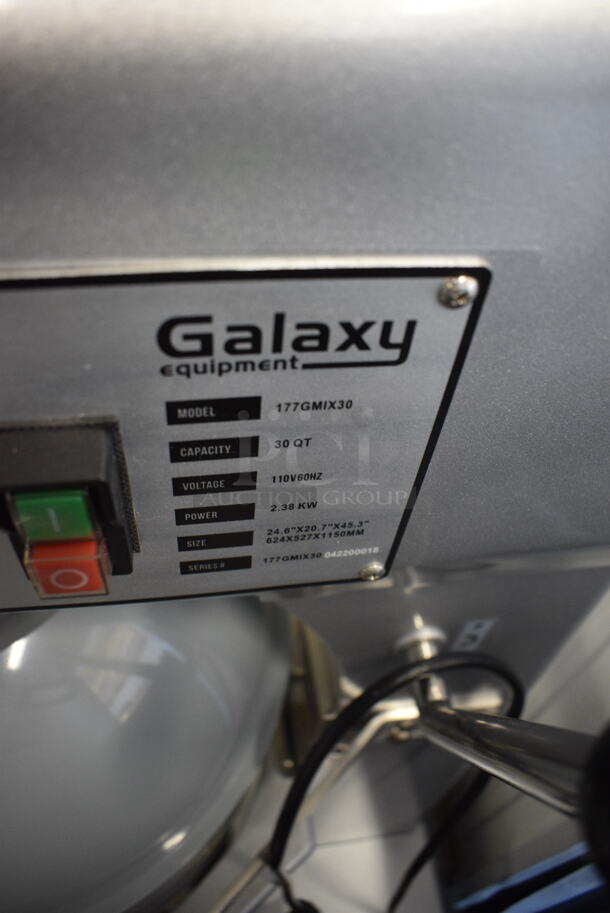 BRAND NEW SCRATCH AND DENT! Galaxy 30 Quart Mixer 177GMIX30 w/ Stainless Steel Bowl, Bowl Guard, Paddle, Whisk and Dough Hook Attachments. 110 Volt 1 Phase. Tested and Working! - Image 7 of 10