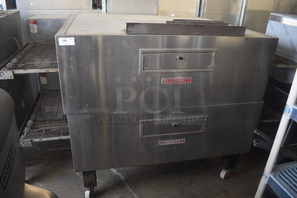 2 Blodgett MT3870 Natural Gas Powered Double Stack Conveyor Oven on Commercial Casters. 120/208-240 Volts. 150,000 BTU. 2 Times Your Bid!
