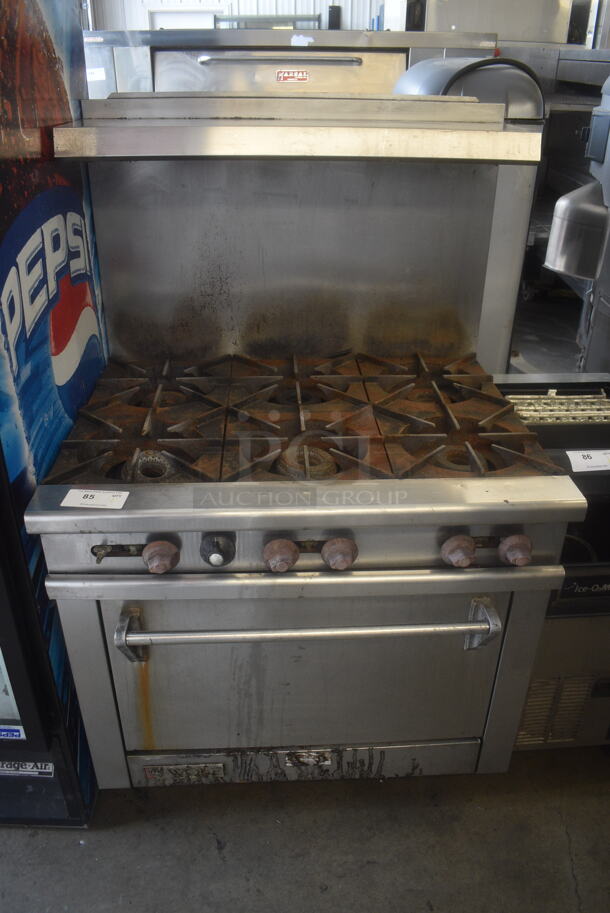 Wolf W36 6 Burner Natural Gas Powered Range w/ Oven and Stainless Steel Salamander Shelf - Image 1 of 7