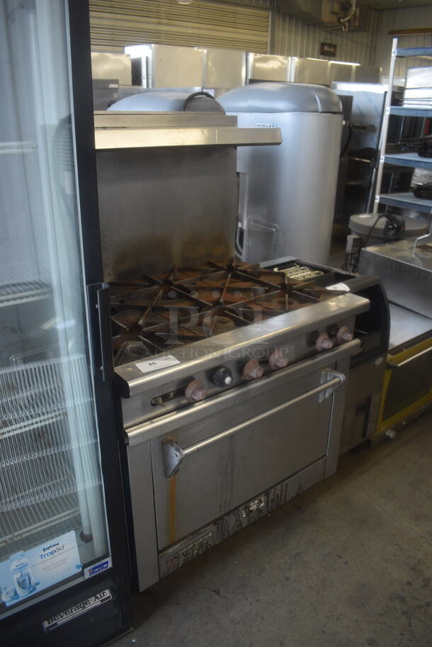 Wolf W36 6 Burner Natural Gas Powered Range w/ Oven and Stainless Steel Salamander Shelf - Image 2 of 7