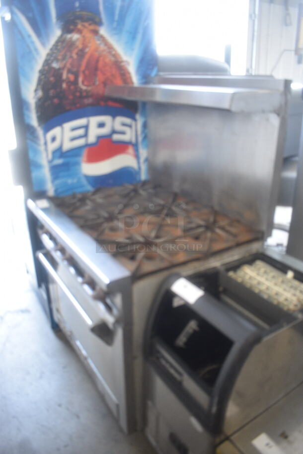 Wolf W36 6 Burner Natural Gas Powered Range w/ Oven and Stainless Steel Salamander Shelf - Image 3 of 7