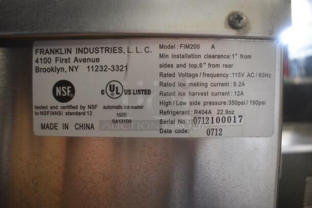 2012 Franklin FIM200 Undercounter Ice Machine. 115 Volts - Image 5 of 6