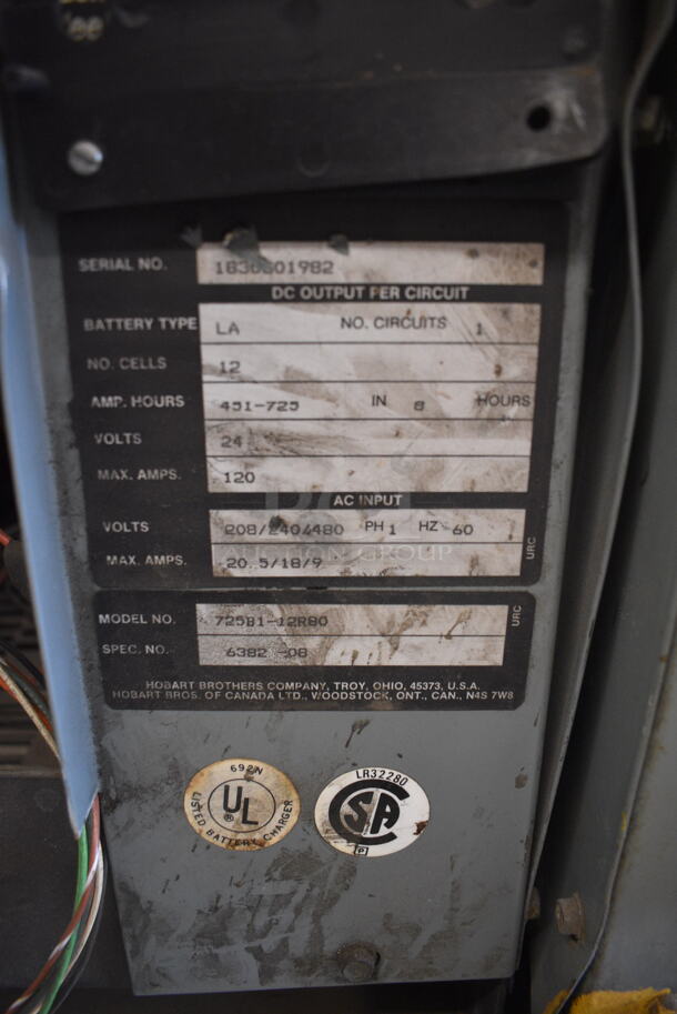Hobart Charger Commercial Battery Charger 725B1-12R80. 208/240/480 Volt 1 Phase - Image 7 of 8