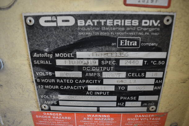 C&D Ferro V Commercial Battery Charger AutoReg FR18CE135G. 208/240/480 Volt 1 Phase - Image 6 of 7