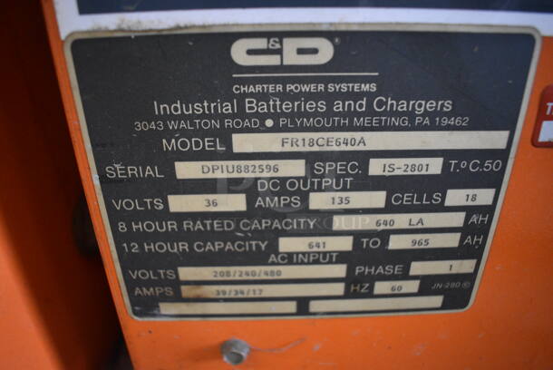 C&D Ferro Five Commercial Battery Charger AutoReg FR18CE640A. 208/240/480 Volt 1 Phase - Image 6 of 7