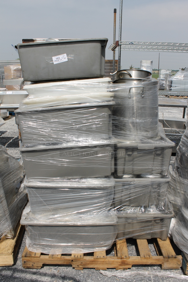 ALL ONE MONEY! PALLET LOT of Circular Stainless Steel Dough Bins, Pots and MORE!