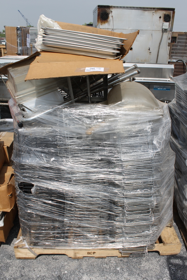ALL ONE MONEY! PALLET LOT of Circular Stainless Steel Shallow Drop In Bins NEW, Chafing Dish Frames and MORE!