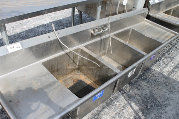 Stainless Steel 3 Bay Sink w/ Drainboards. 16x22 Drainboards, Bays are 20x18. No Legs