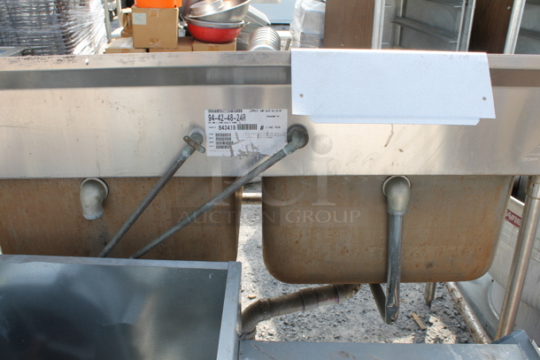 Advance Tabco Stainless Steel 2 Bay Sink w/ Right Side Drainboard on Legs. 22.5x27 Drainboard and 22.5x23 Bays - Image 6 of 7