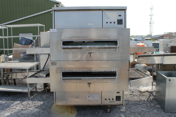 2 Middleby Marshall PS360S-2 Stainless Steel Commercial Gas Powered Floor Style Conveyor Pizza Oven on Commercial Casters. 2 Times Your Bid!