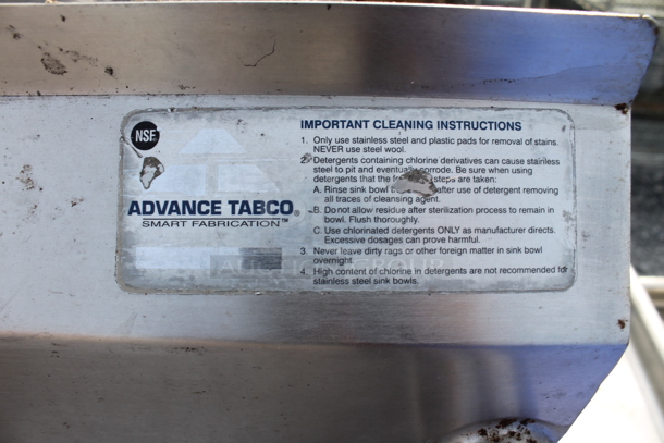 Advance Tabco Stainless Steel 3 Bay Sink w/ Legs and Drainboards. 15.5x23 Drainboards and 19x19 Bays - Image 6 of 8