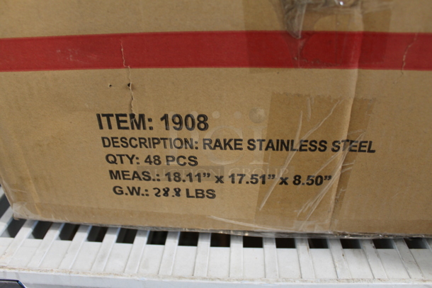 ALL ONE MONEY! Metro Shelf Lot of NEW Product Including Several Cases of Seeds, Soup Warmer, DCBT24-42, Case of Agway Extra Small Gloves, Stainless Steel Rakes, Hose Handles and MORE! Metro Shelf Not Included - Image 7 of 9
