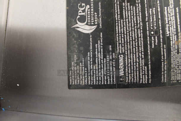 BRAND NEW SCRATCH AND DENT! Cooking Performance Group GT-CPG-72-NL 72" Gas Countertop Griddle with Thermostatic Controls. Missing Legs and 2 Knobs - 180,000 BTU - Image 8 of 8