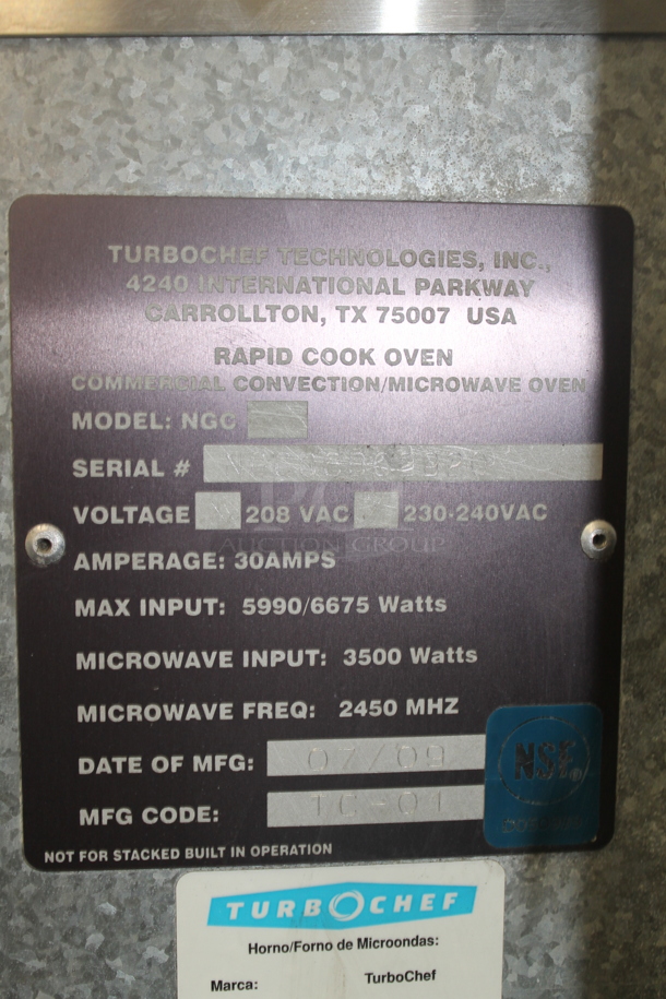 2 Turbochef Tornado NGC Rapid Cook Ovens. One Has Cooking Stone. 208-240 Volts. 2 Times Your Bid! - Image 10 of 11