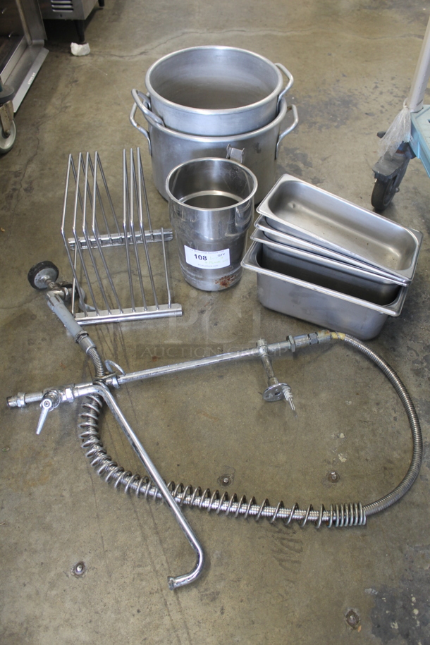 ALL ONE MONEY! Tier and Floor Lot Including Faucet w/ Sprayer, Stock Pots, Drop In Bins and More! - Image 1 of 4