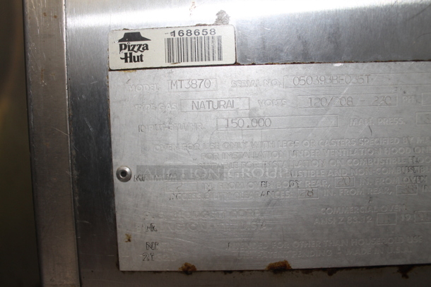 2 Blodgett MT3870 Natural Gas Powered Double Stack Conveyor Oven on Commercial Casters. 120/208-240 Volts. 150,000 BTU. 2 Times Your Bid! - Image 9 of 9