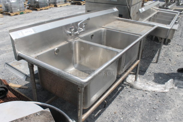 Advance Tabco Stainless Steel 2 Bay Sink w/ Right Side Drainboard on Legs. 22.5x27 Drainboard and 22.5x23 Bays - Image 2 of 7
