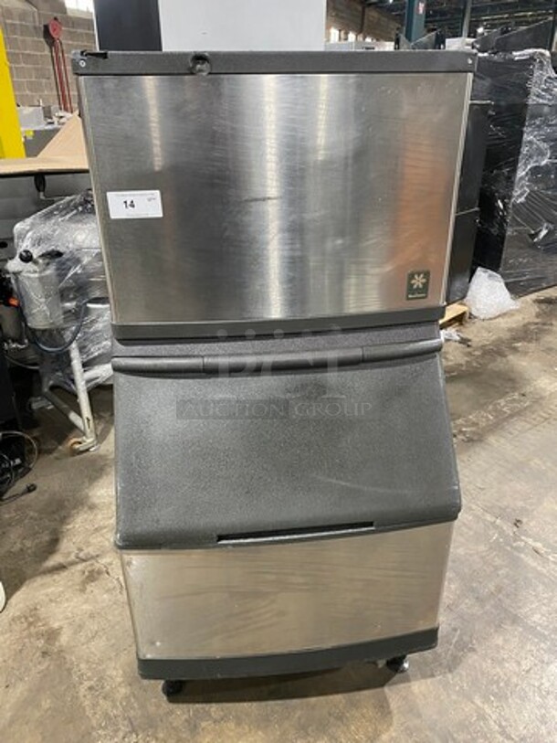 Manitowoc Commercial Ice Maker Machine! With Commercial Ice Bin! All Stainless Steel! On Legs! Model: QY0454A SN: 010162109 115V 60HZ 1 Phase