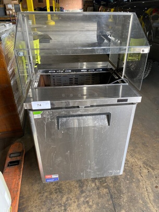 Turbo Air Commercial Refrigerated Salad Bar Island! With Sneeze Guard! Single Door Underneath Storage Space! All Stainless Steel! Model: MST28N711S SN: H2KMS29D3900 115V