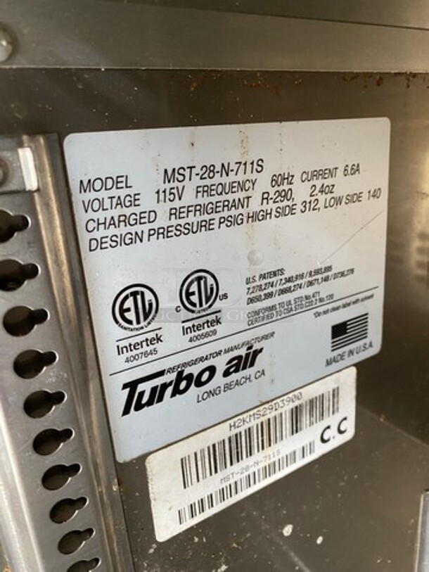 Turbo Air Commercial Refrigerated Salad Bar Island! With Sneeze Guard! Single Door Underneath Storage Space! All Stainless Steel! Model: MST28N711S SN: H2KMS29D3900 115V - Image 6 of 7
