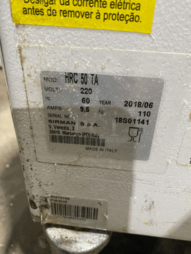LATE MODEL! 2018 Sirman Commercial 55 QT Spiral Mixer! With Mixing Bowl And Bowl Guard! WORKING WHEN REMOVED! Model: HRC50TA SN: 18S01141 220V - Image 7 of 9