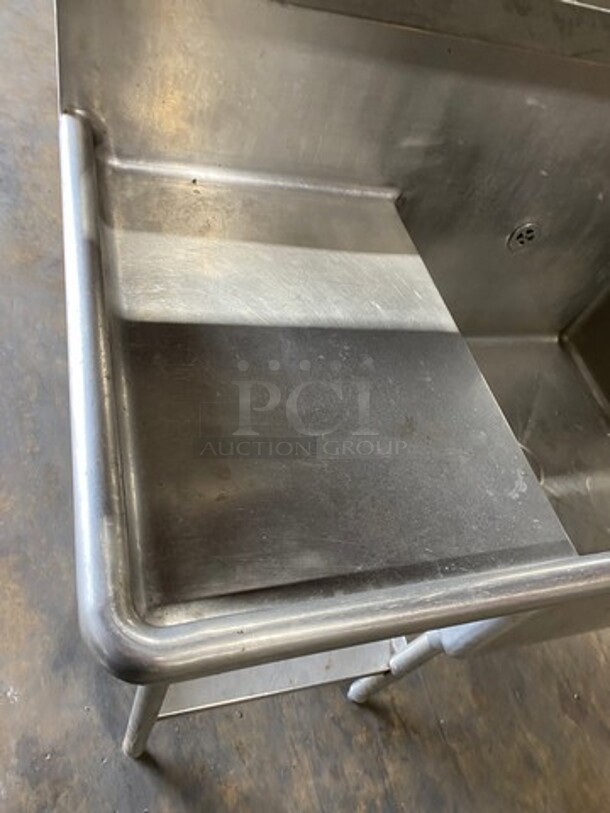 Commercial 2 Compartment Dish Washing Sink! With Overhead Shelf! With Dual Side Drain Board! With Back Splash! All Stainless Steel! On Legs! - Image 5 of 9