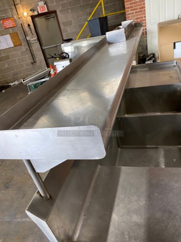 Commercial 2 Compartment Dish Washing Sink! With Overhead Shelf! With Dual Side Drain Board! With Back Splash! All Stainless Steel! On Legs! - Image 8 of 9