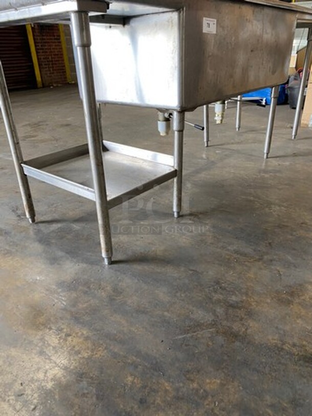 Commercial 2 Compartment Dish Washing Sink! With Overhead Shelf! With Dual Side Drain Board! With Back Splash! All Stainless Steel! On Legs! - Image 9 of 9
