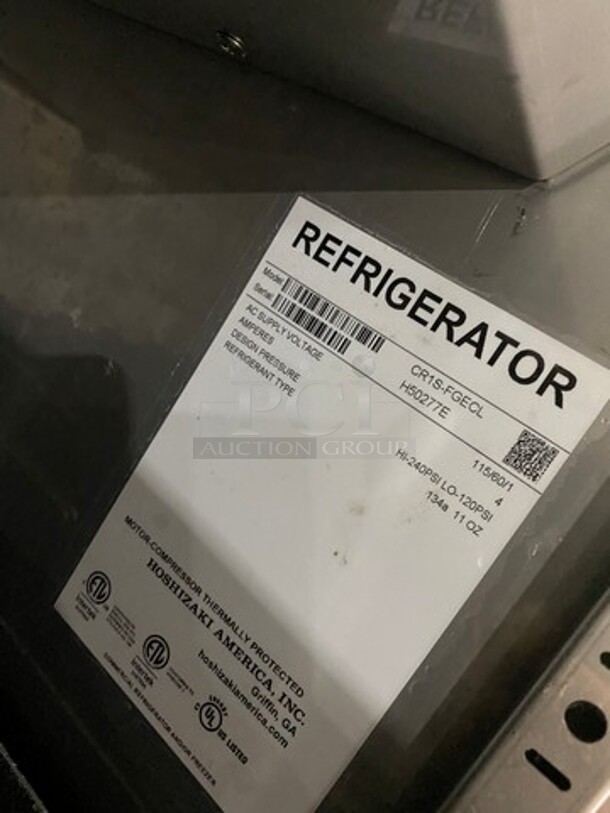 Hoshizaki Commercial Single Door Reach In Cooler! With View Through Door! Poly Drink Racks! Stainless Steel Body! On Casters! Model: CR1SFGECL SN: H50277E 115V 60HZ 1 Phase - Image 7 of 9