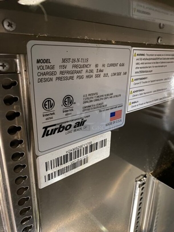 Turbo Air Commercial Refrigerated Salad Bar Island! Single Door Underneath Storage Space! All Stainless Steel! On Legs! Model: MST28N711S SN: H2KMS29EY1298 115V - Image 7 of 8