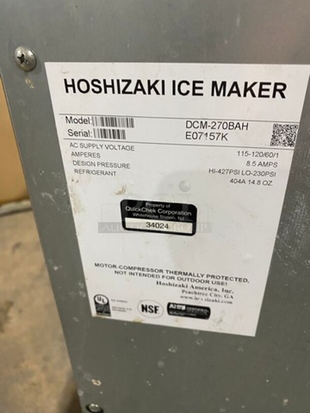 WOW! Hoshizaki Commercial Countertop Refrigerated Ice Maker/Dispenser And Water Dispenser! All Stainless Steel! With Legs! Model: DCM270BAH SN: E07157K 115/120V 60HZ 1 Phase - Image 6 of 7