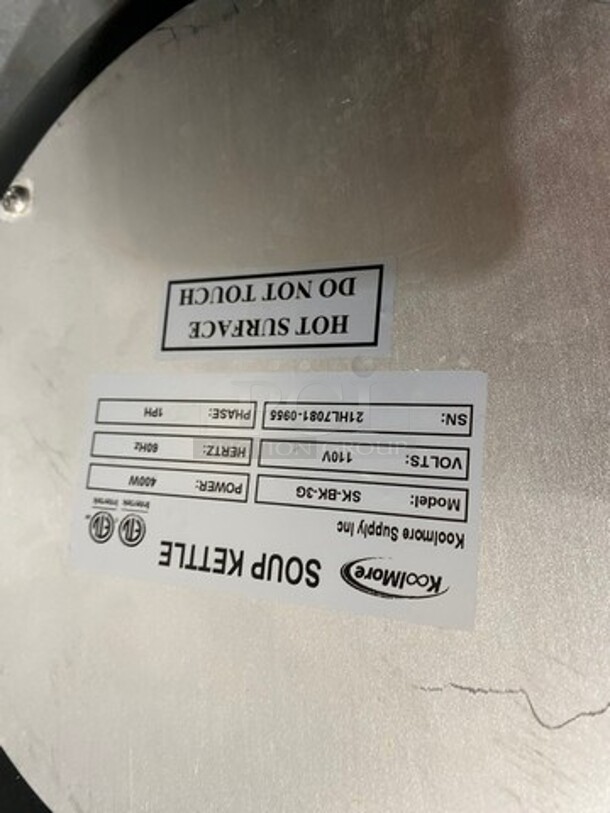 Kool More Commercial Countertop Food Warmer Soup Kettle! Model: SKBK3G SN: 21HL70810955 110V 60HZ 1 Phase - Image 6 of 7