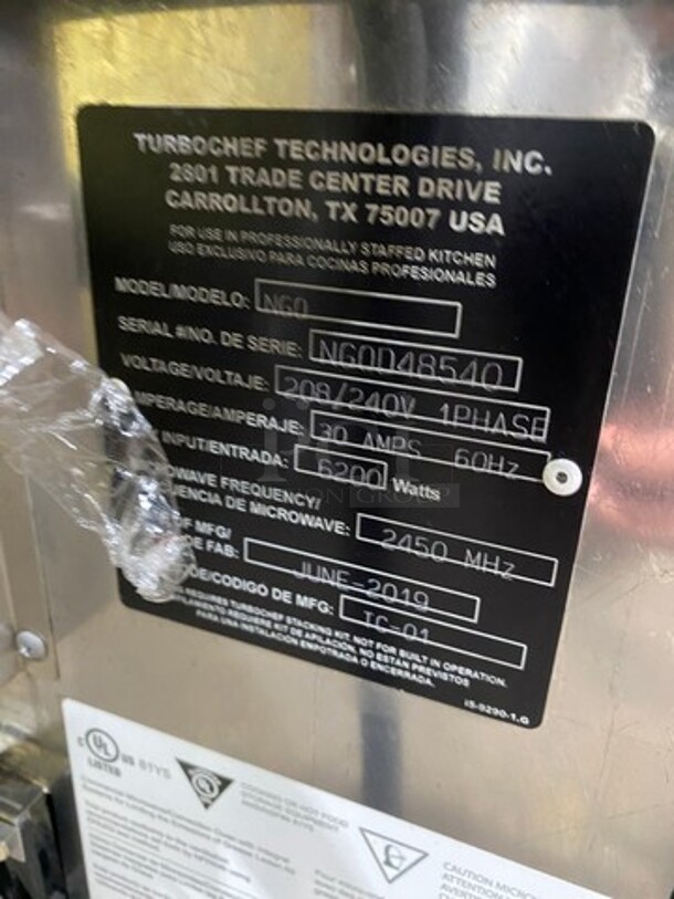 LATE MODEL! 2019 Turbo Chef Commercial Countertop Rapid Cook Oven! On Small Legs! Model: NGO SN: NGOD48540 208/240V 60HZ 1 Phase - Image 7 of 8