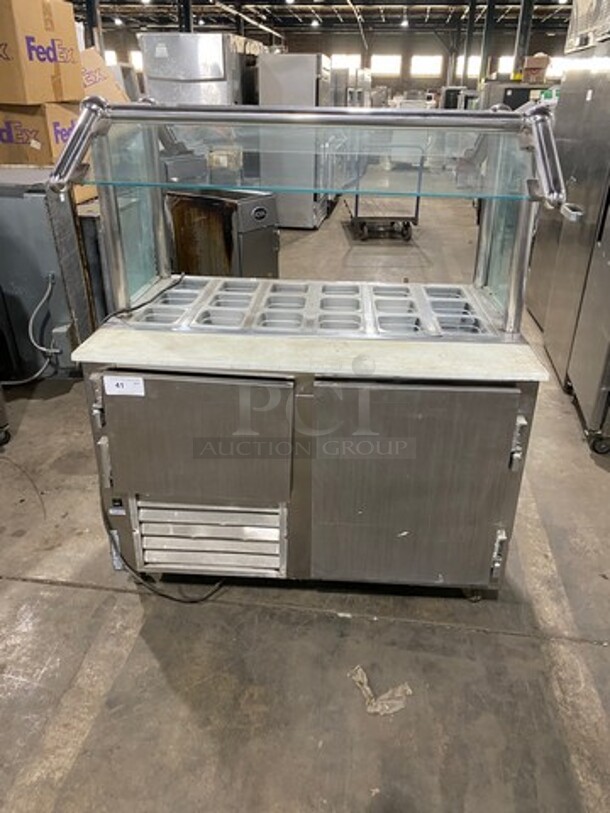 Leader Commercial Electric Powered Cold Pan! With Commercial Cutting Board! With Sneeze Guard! With Storage Space Underneath! Solid Stainless Steel! On Casters!