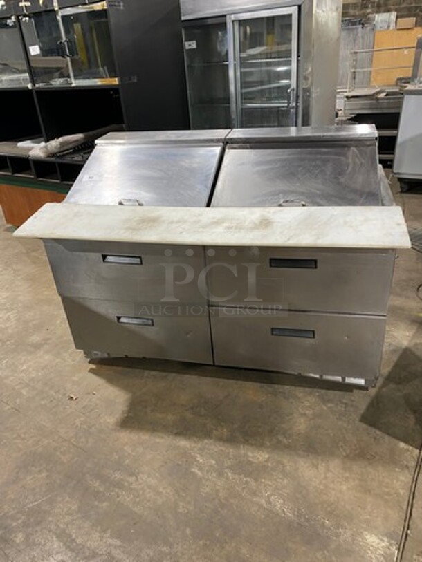 Delfield Manitowoc Commercial Refrigerated Sandwich Prep Table! With Commercial Cutting Board! With 4 Drawer Storage Space Underneath! All Stainless Steel! Model: D4460N24MSB SN: 1410152000651 115V 60HZ 1 Phase - Image 1 of 9