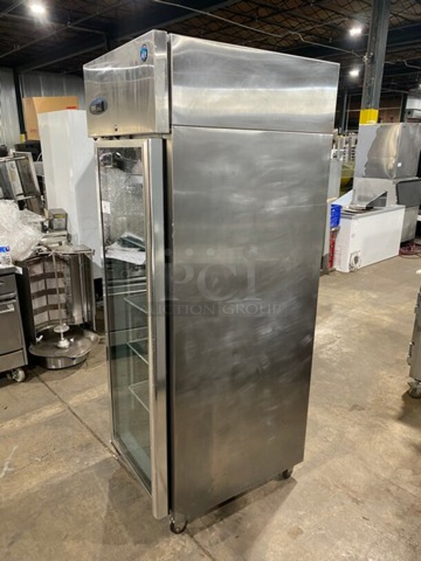 Hoshizaki Commercial Single Door Reach In Cooler! With View Through Door! Poly Coated Racks! Stainless Steel Body! On Casters! Model: CR1SFGECL SN: H50321G 115V 60HZ 1 Phase - Image 2 of 9