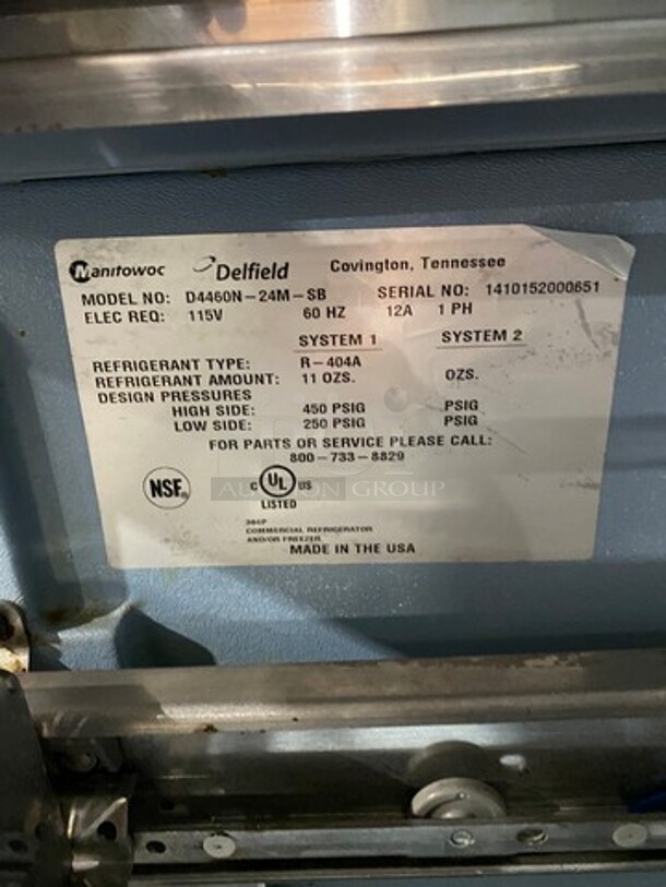Delfield Manitowoc Commercial Refrigerated Sandwich Prep Table! With Commercial Cutting Board! With 4 Drawer Storage Space Underneath! All Stainless Steel! Model: D4460N24MSB SN: 1410152000651 115V 60HZ 1 Phase - Image 8 of 9