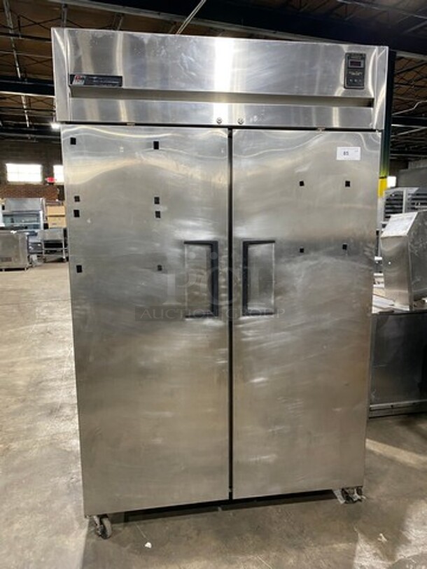 True Commercial 2 Door Reach In Cooler! With Poly Coated Racks! All Stainless Steel! On Casters! Model: TR2R2S SN: 5027494 115V 60HZ 1 Phase
