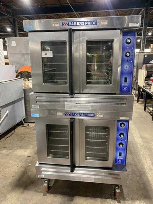 NICE! Bakers Pride Commercial Natural Gas Powered Double Deck Convection Oven! With View Through Doors! Metal Oven Racks! All Stainless Steel! On Casters! 2x Your Bid Makes One Unit! Model: GDCO11G SN: 5552919060003