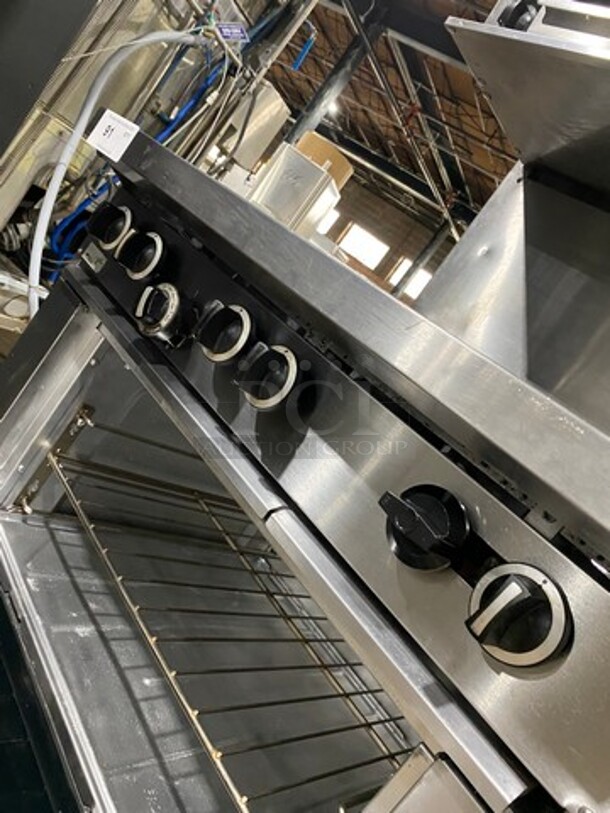 US Range Commercial Natural Gas Powered 6 Burner Stove! With Raised Back Splash And Salamander! With Oven Underneath! All Stainless Steel! On Casters! - Image 8 of 10