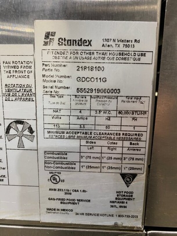 NICE! Bakers Pride Commercial Natural Gas Powered Double Deck Convection Oven! With View Through Doors! Metal Oven Racks! All Stainless Steel! On Casters! 2x Your Bid Makes One Unit! Model: GDCO11G SN: 5552919060003 - Image 6 of 10