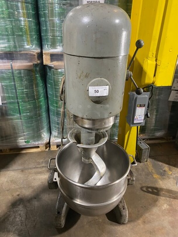 Hobart Commercial Floor Style 80QT Planetary Mixer! With Mixing Bowl! With Spiral Hook Attachment! Model: M802 SN: 11096840 220V 60HZ 3 Phase