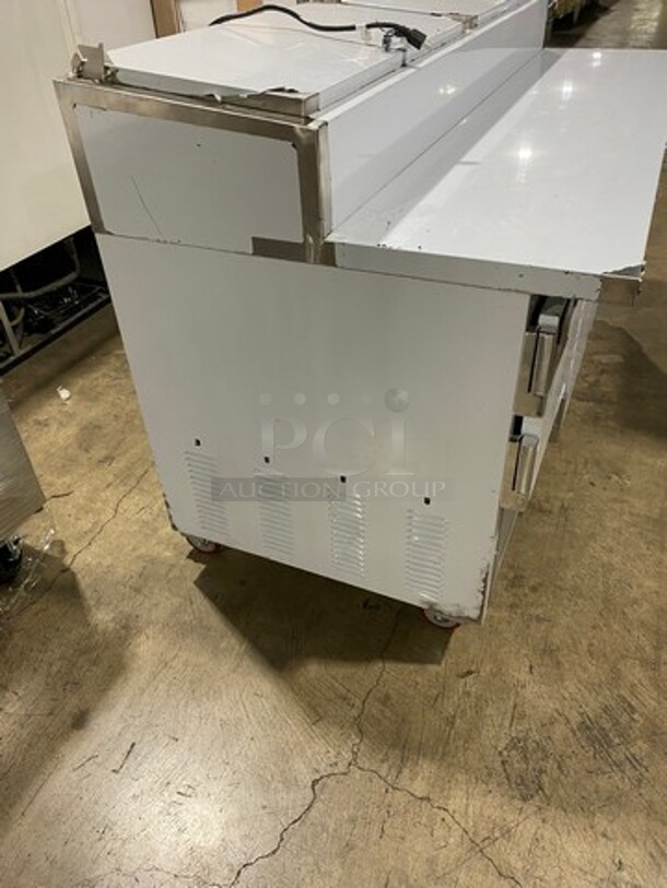 NEW! NEVER USED! LATE MODEL! 2020 Leader Commercial Refrigerated Pizza Prep Table! With 3 Door Storage Space Underneath! All Stainless Steel! On Casters! Model: ESPT72 SN: NF11J2191NW 115V 60HZ 1 Phase - Image 3 of 10