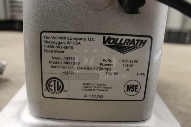 BRAND NEW SCRATCH AND DENT! Vollrath Mix1010 Commercial Stainless Steel Electric Countertop 10 Quart Mixer With Stainless Steel Bowl, Bowl Guard, Whisk, Paddle And Dough Hook. 110/120V, 1 Phase. Tested and Does Not Power On - Image 3 of 7
