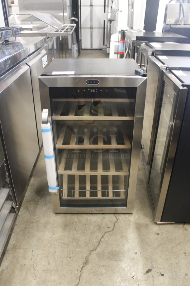 BRAND NEW SCRATCH AND DENT! Whynter FWC-341TS 34 Bottle Freestanding Stainless Steel Wine Cooler With Display Shelf, Digital Control And Wood Shelves. 115V. Tested And Working!  - Image 1 of 6